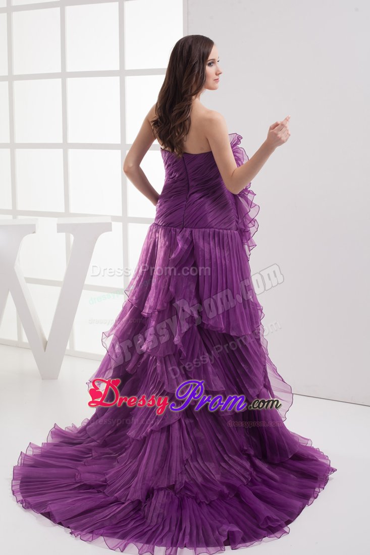 Soft Purple Strapless Brush Train Prom Celebrity Dress in Organza