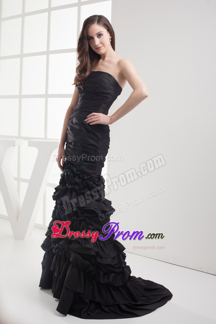 Wonderful Multi-tiered Mermaid Black Strapless Prom Party Dress