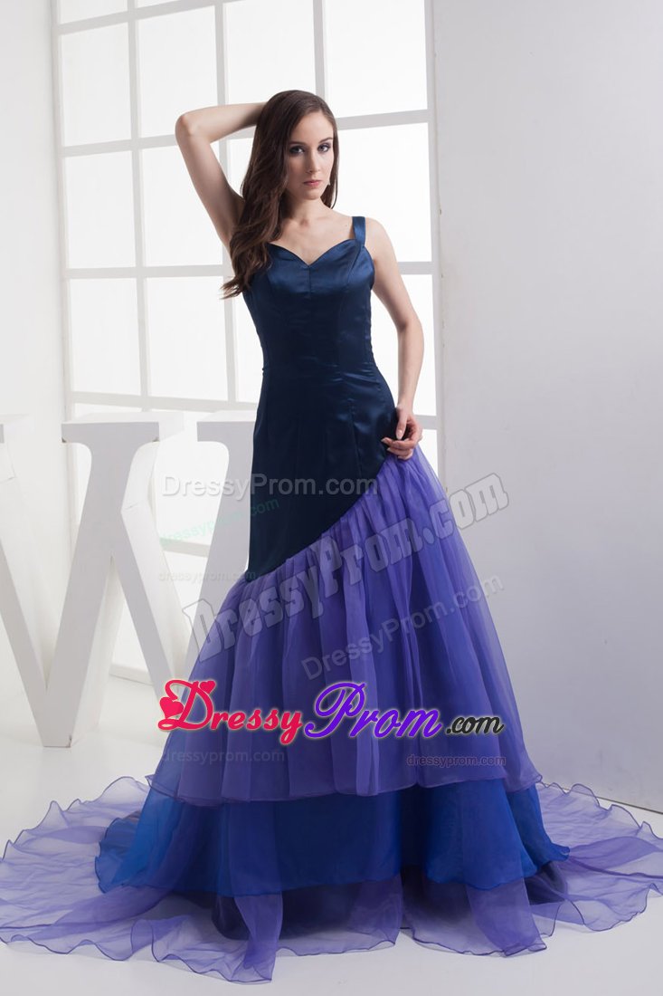 Straps Prom Dress Ruffled Layers in Purple with Zipper up Back