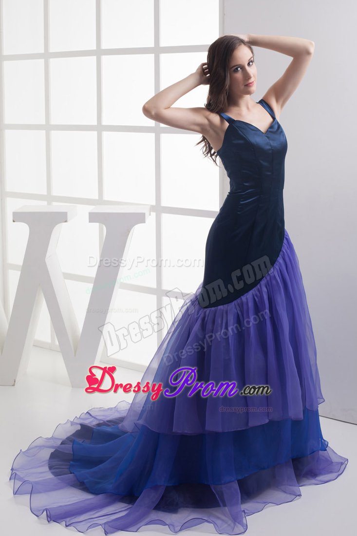 Straps Prom Dress Ruffled Layers in Purple with Zipper up Back