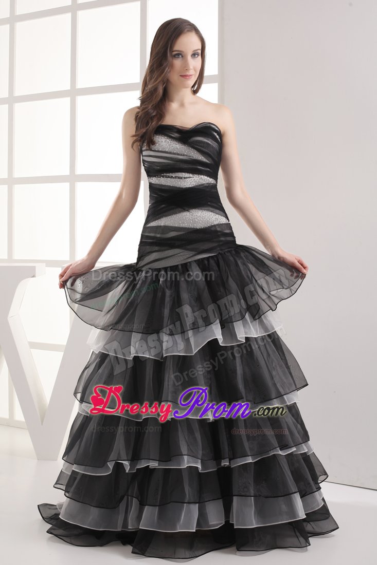 Black A-line Sweetheart Prom Cocktail Dress Multi-layered Ruffles