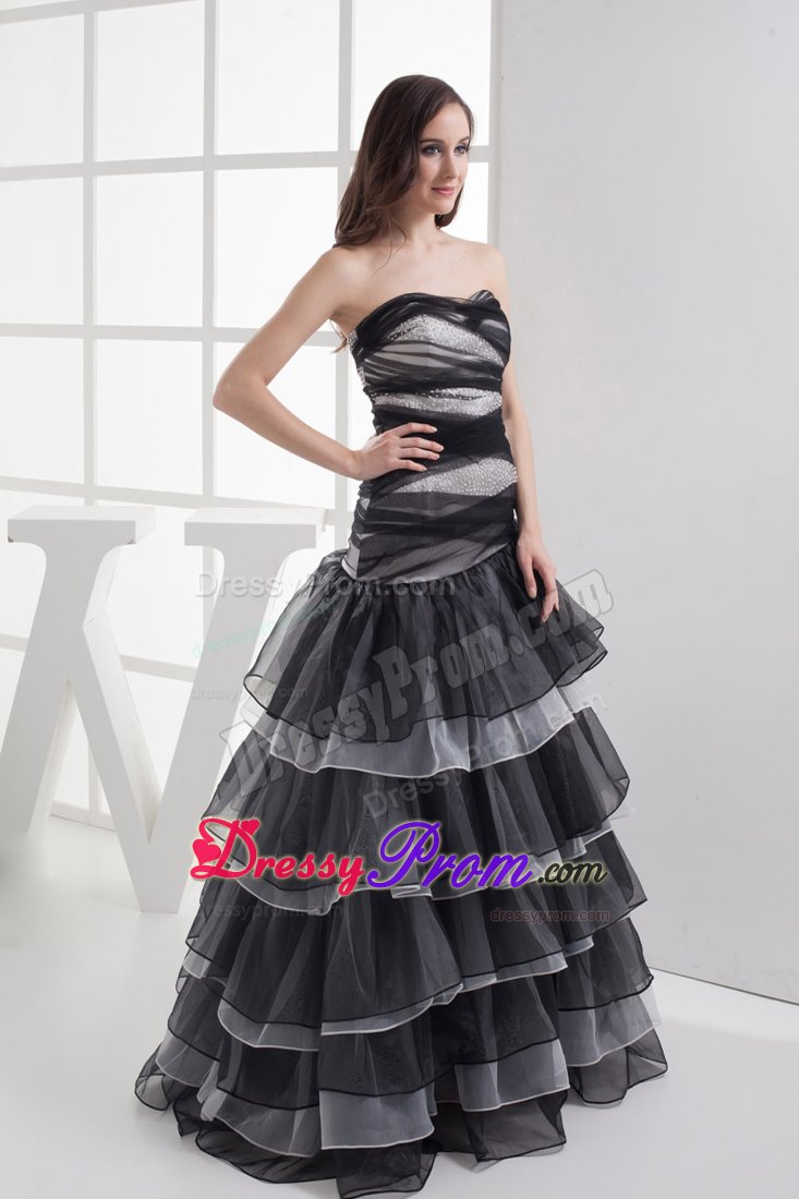 Black A-line Sweetheart Prom Cocktail Dress Multi-layered Ruffles