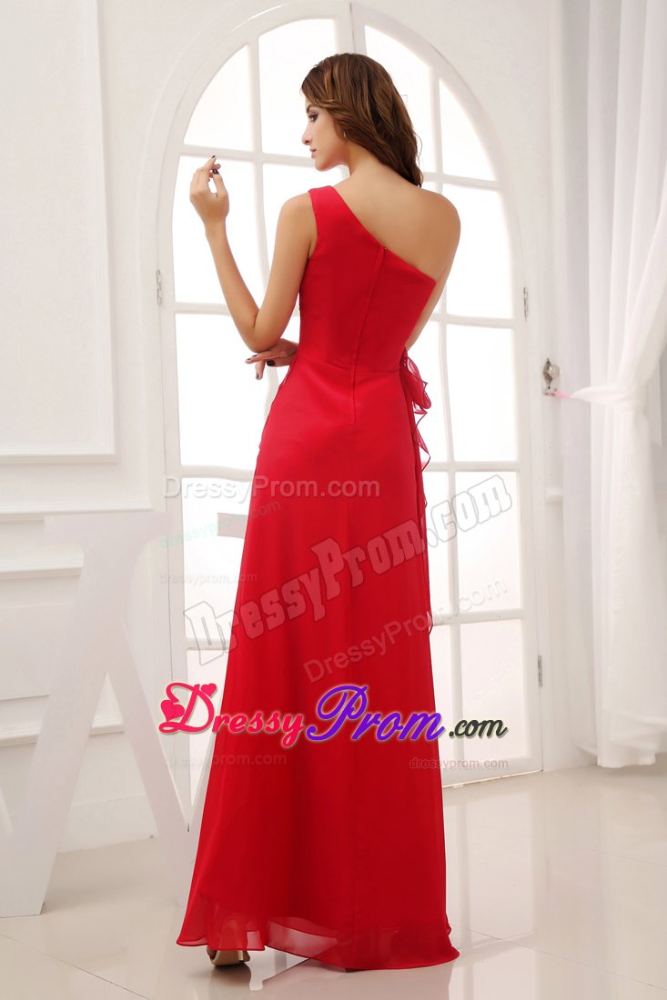 Classic Floor-length Red Prom Evening Dress with One Shoulder