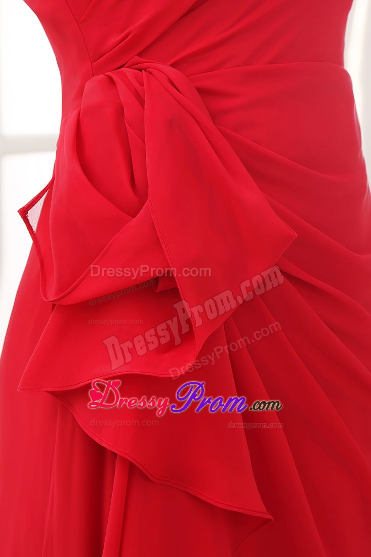 Classic Floor-length Red Prom Evening Dress with One Shoulder