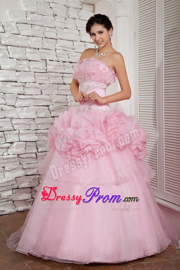 A-line Strapless Beaded Prom Dress with Big Flowers Decorate