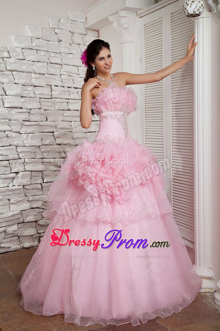 A-line Strapless Beaded Prom Dress with Big Flowers Decorate
