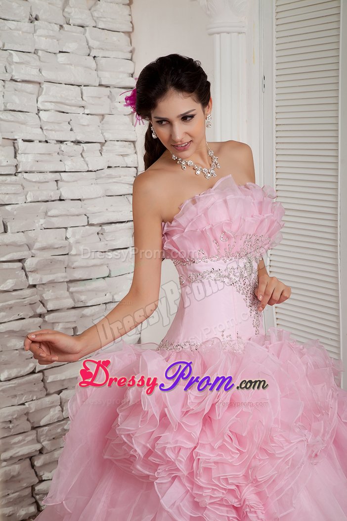A-line Strapless Beaded Prom Dress with Big Flowers Decorate