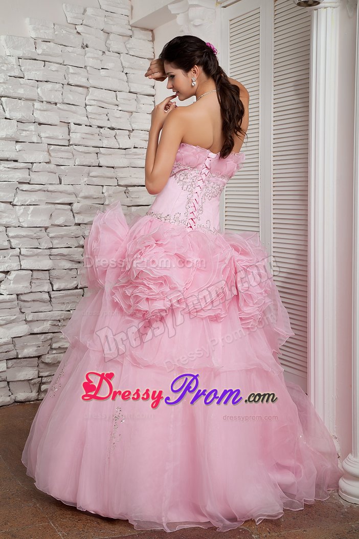 A-line Strapless Beaded Prom Dress with Big Flowers Decorate