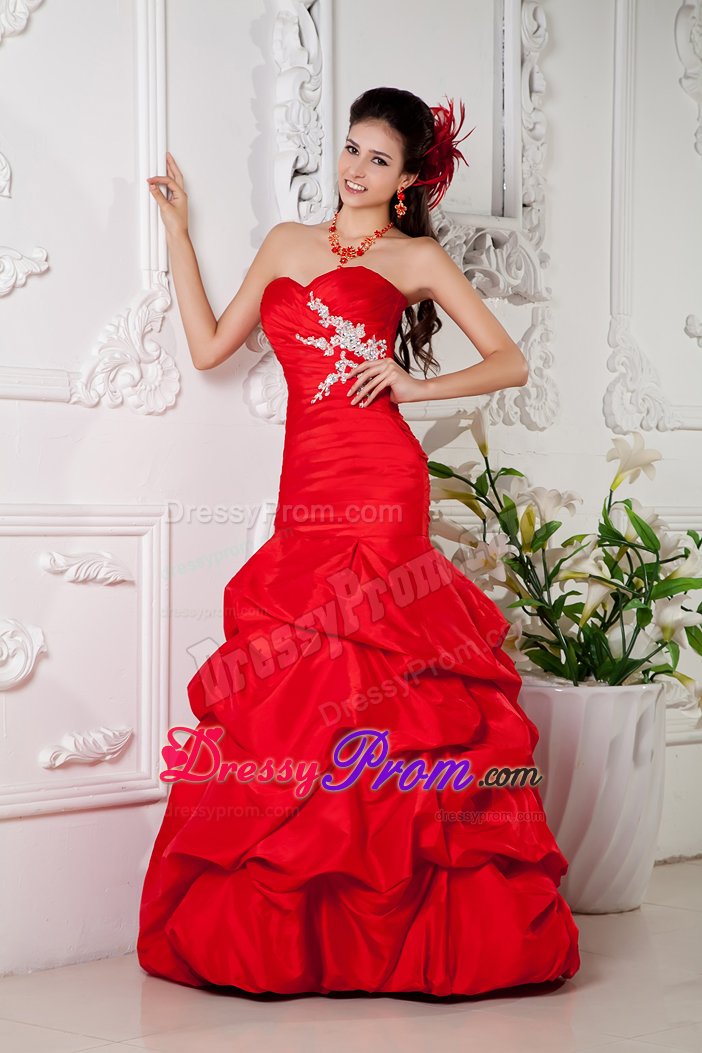Custom Made Taffeta Pick Ups Appliqued Red Prom formal Dress