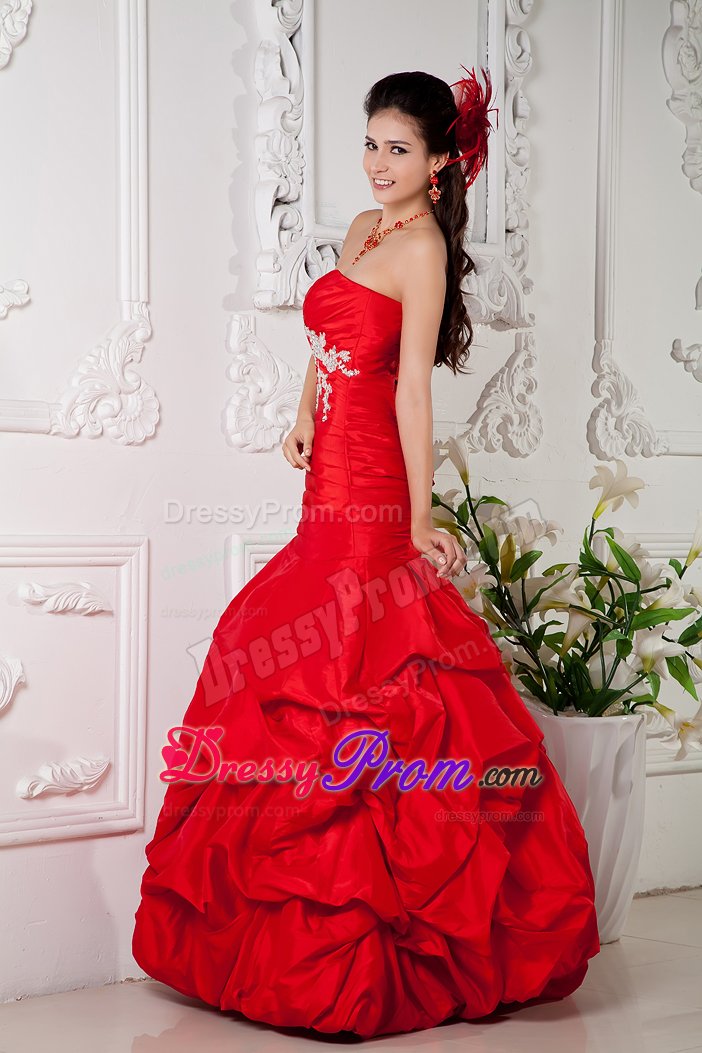 Custom Made Taffeta Pick Ups Appliqued Red Prom formal Dress
