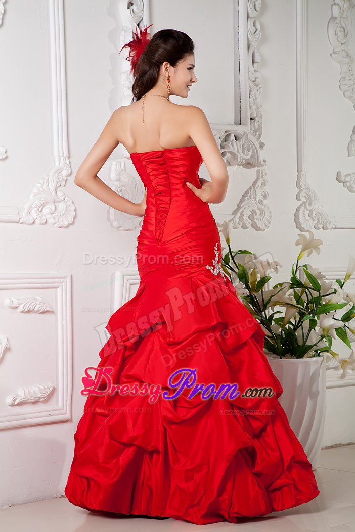 Custom Made Taffeta Pick Ups Appliqued Red Prom formal Dress