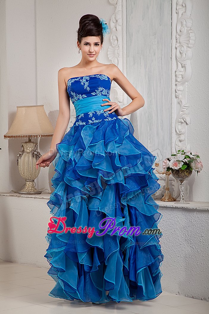 Empire Floor-length Prom Party Dress with Appliques and Ruffles