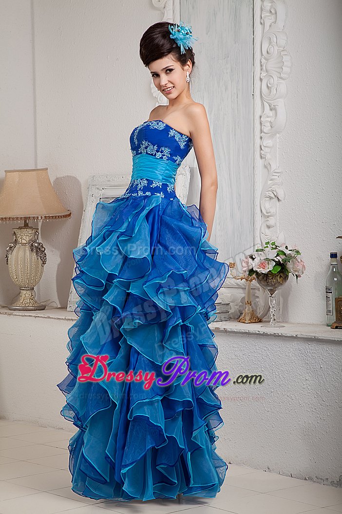 Empire Floor-length Prom Party Dress with Appliques and Ruffles