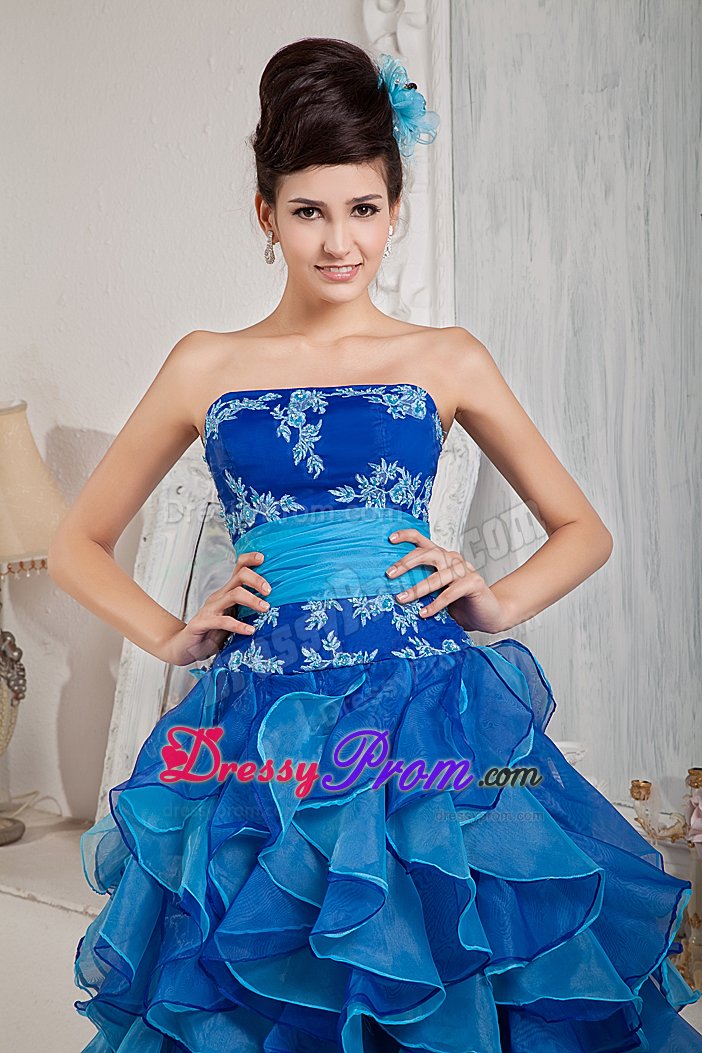 Empire Floor-length Prom Party Dress with Appliques and Ruffles