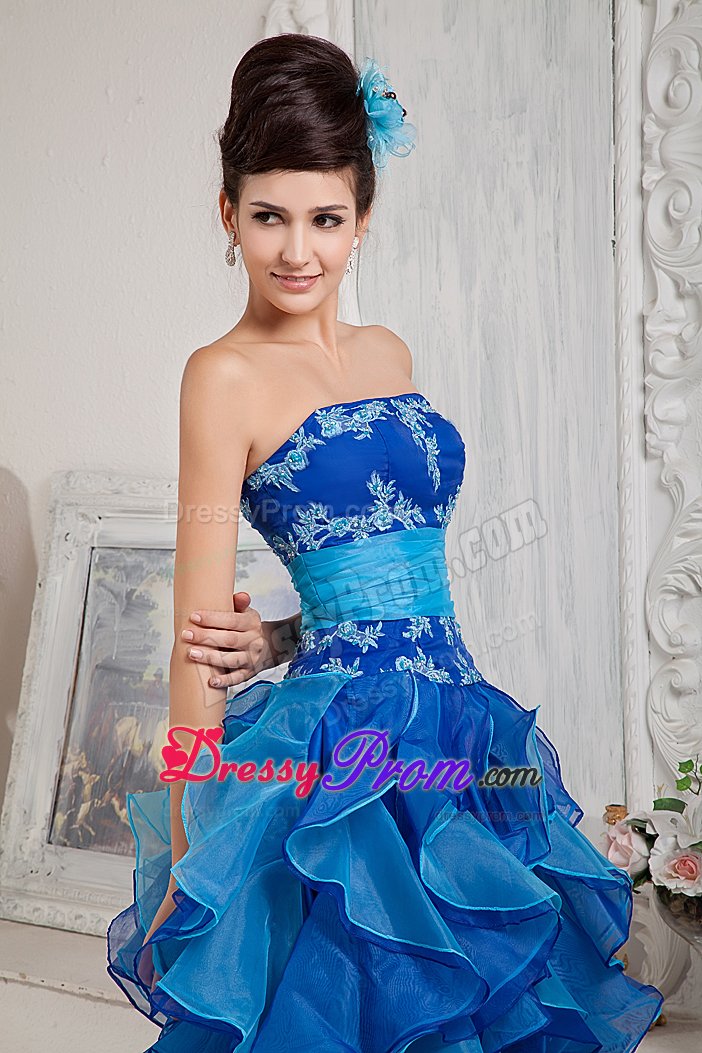 Empire Floor-length Prom Party Dress with Appliques and Ruffles