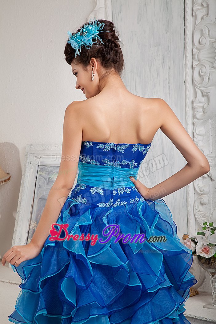 Empire Floor-length Prom Party Dress with Appliques and Ruffles