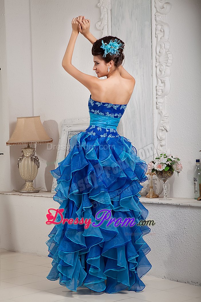 Empire Floor-length Prom Party Dress with Appliques and Ruffles