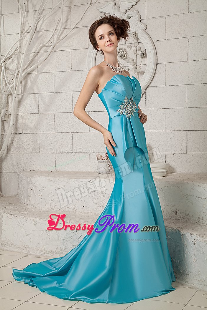 Elegant Mermaid Fan-shaped Neck Brush Train Prom Formal Dress