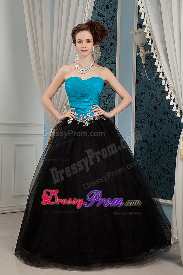2013 New Arrival A-line Ruched Blue and Black Prom Party Dress