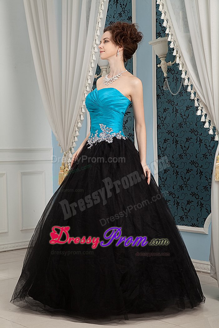 2013 New Arrival A-line Ruched Blue and Black Prom Party Dress