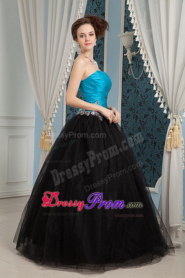 2013 New Arrival A-line Ruched Blue and Black Prom Party Dress