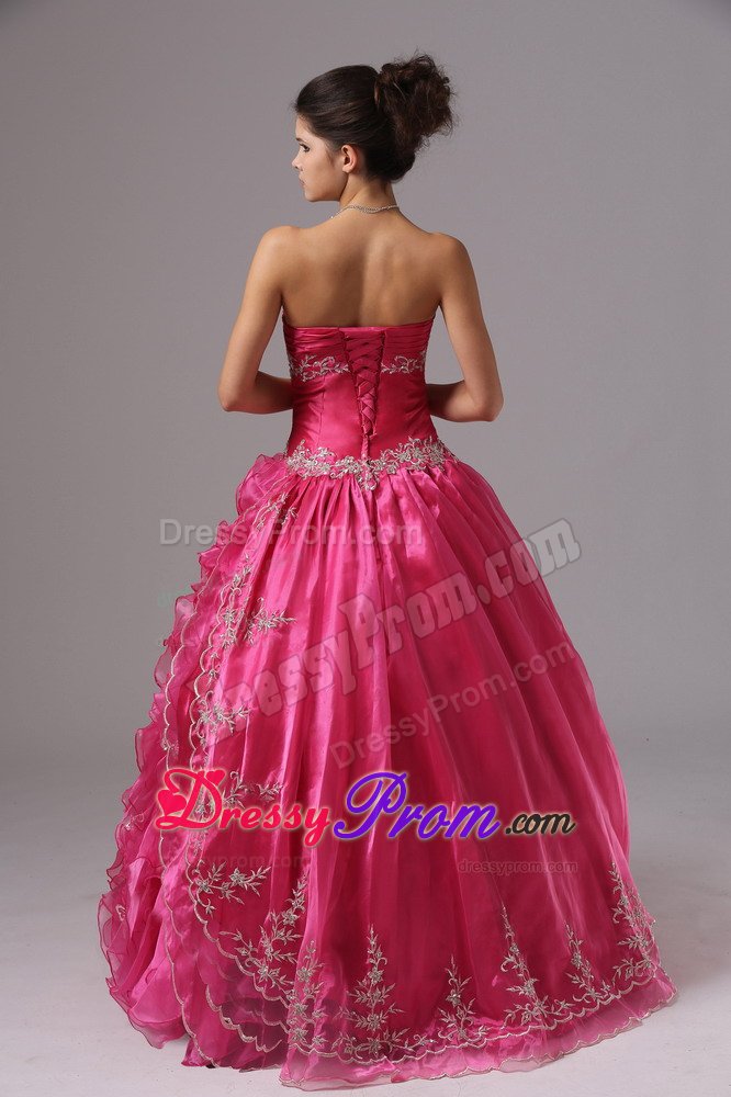 Sweetheart Appliqued Ruffled Hot Pink Prom Dress for Ladies