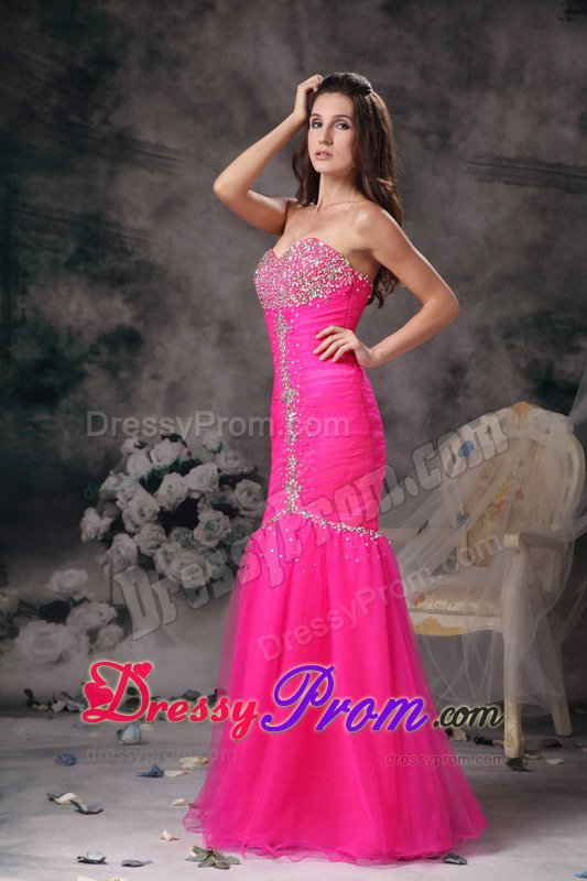 Side Zipper Sweetheart Rhinestones Hot Pink Dress for Prom