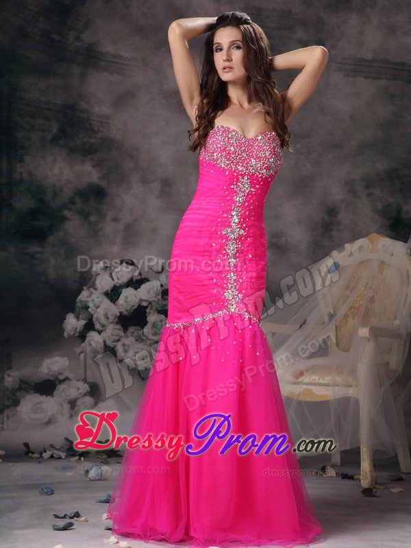Side Zipper Sweetheart Rhinestones Hot Pink Dress for Prom