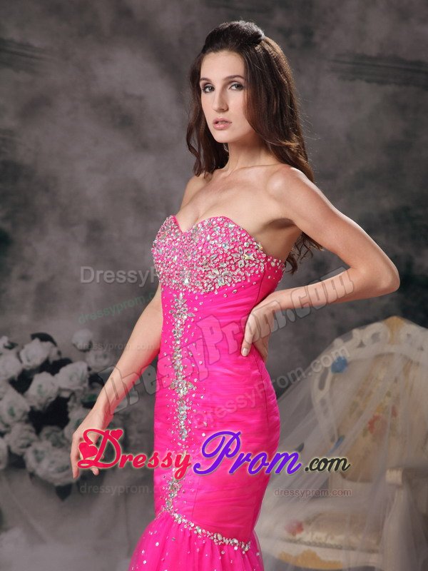 Side Zipper Sweetheart Rhinestones Hot Pink Dress for Prom