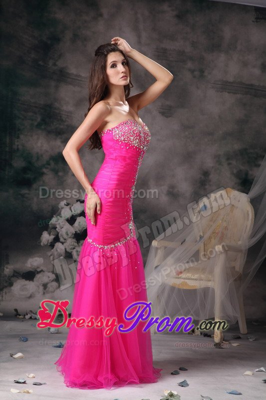 Side Zipper Sweetheart Rhinestones Hot Pink Dress for Prom