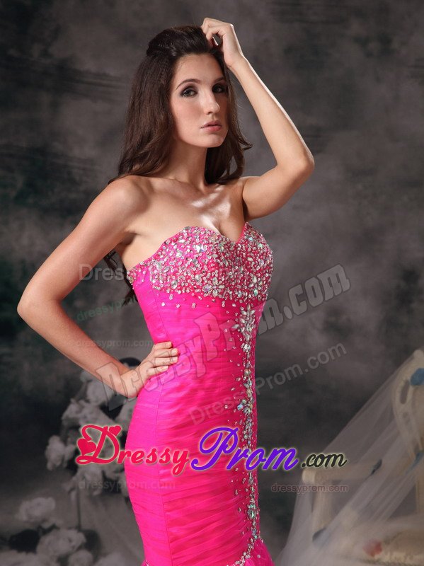 Side Zipper Sweetheart Rhinestones Hot Pink Dress for Prom