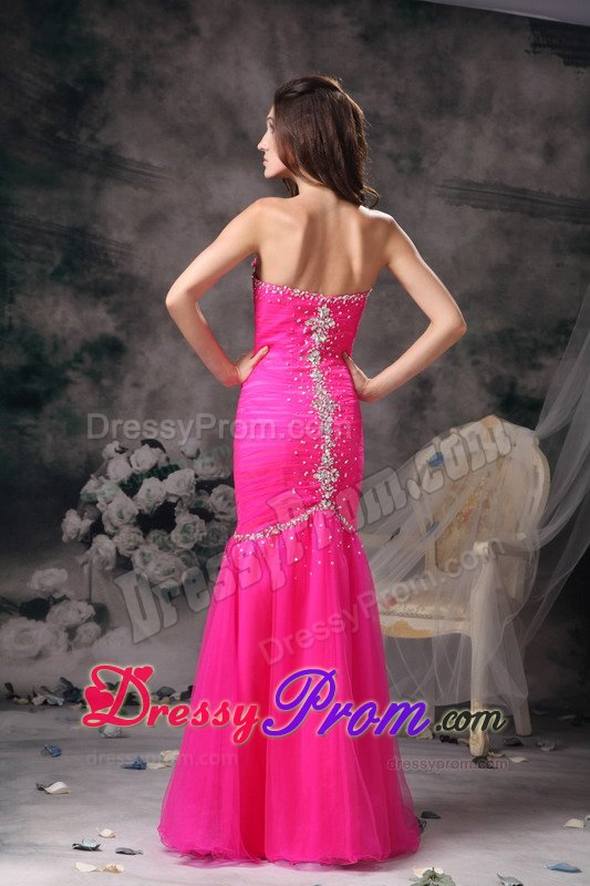 Side Zipper Sweetheart Rhinestones Hot Pink Dress for Prom