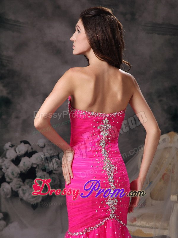 Side Zipper Sweetheart Rhinestones Hot Pink Dress for Prom