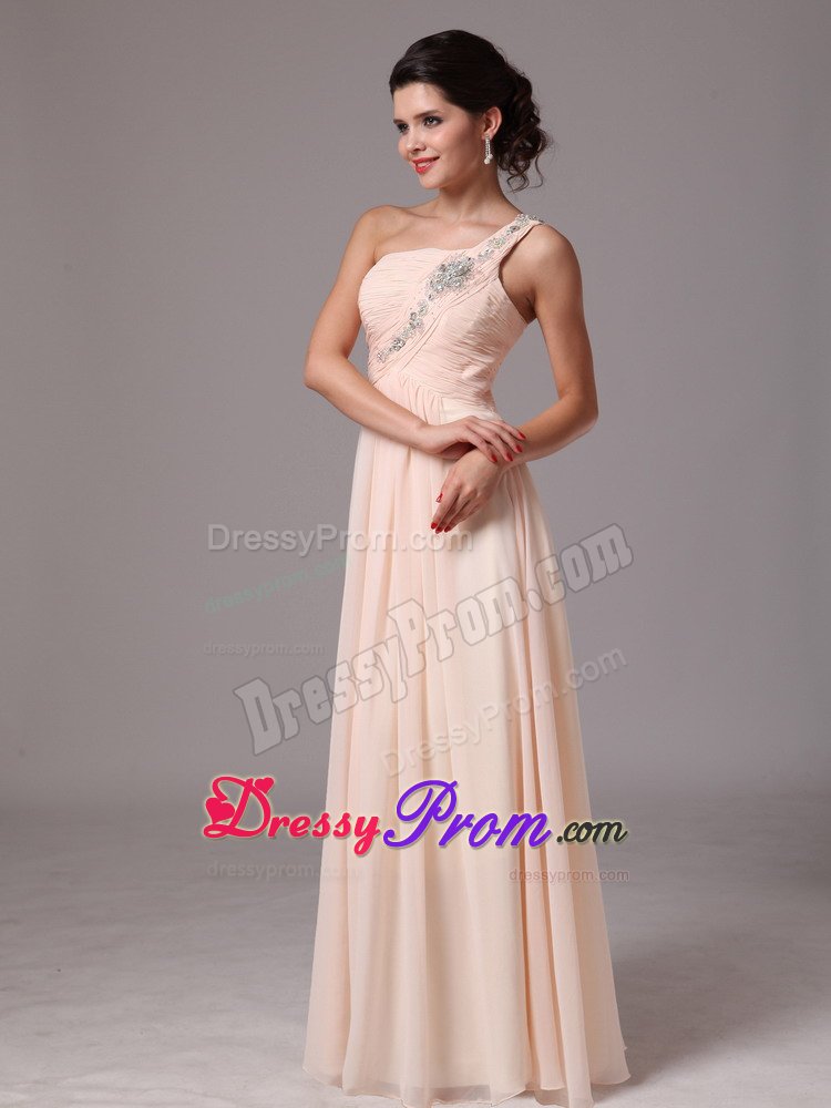 2014 one Shoulder Beaded Champagne Long Prom Evening Dress