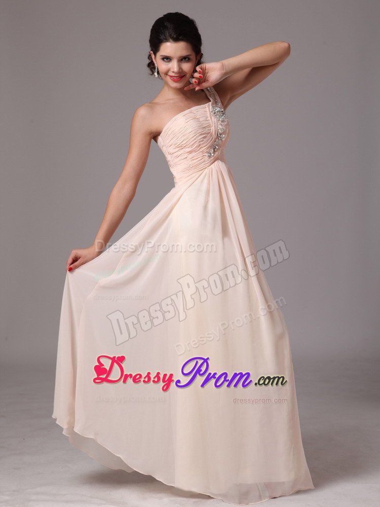 2014 one Shoulder Beaded Champagne Long Prom Evening Dress