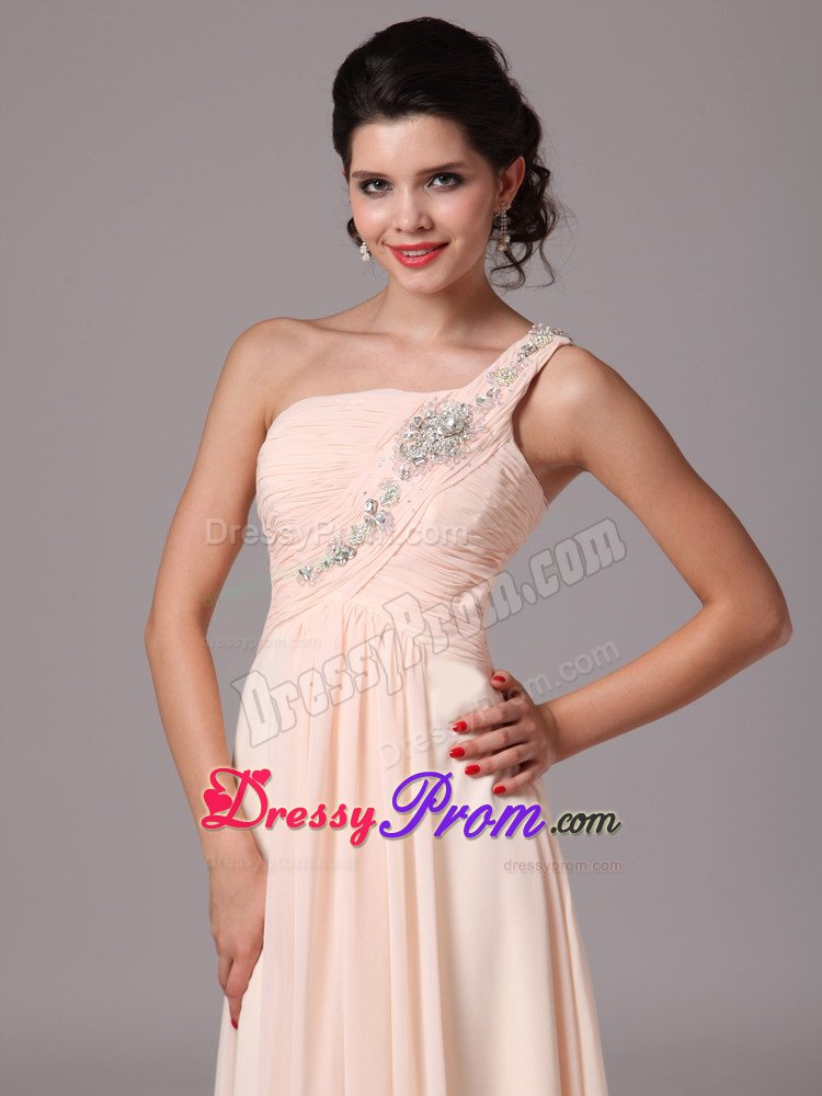 2014 one Shoulder Beaded Champagne Long Prom Evening Dress