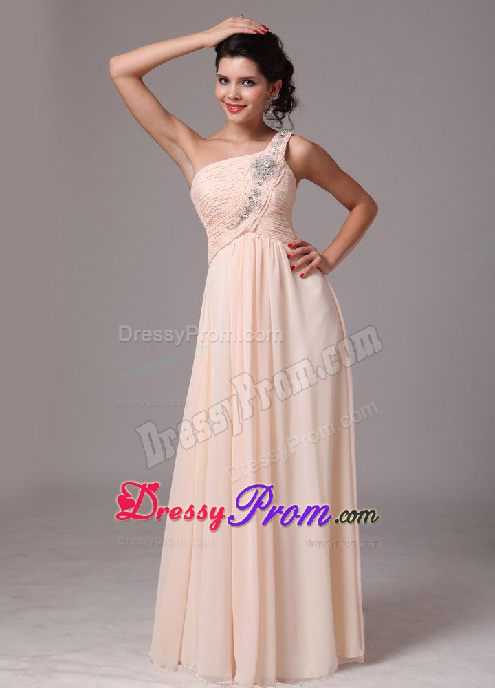 2014 one Shoulder Beaded Champagne Long Prom Evening Dress