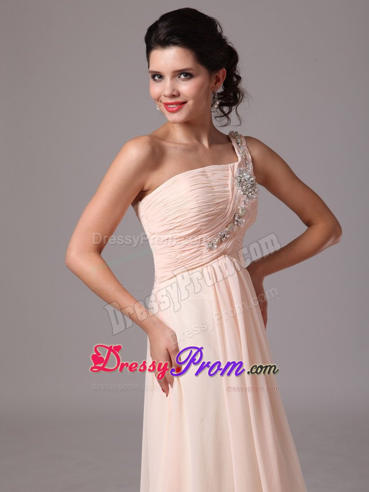 2014 one Shoulder Beaded Champagne Long Prom Evening Dress