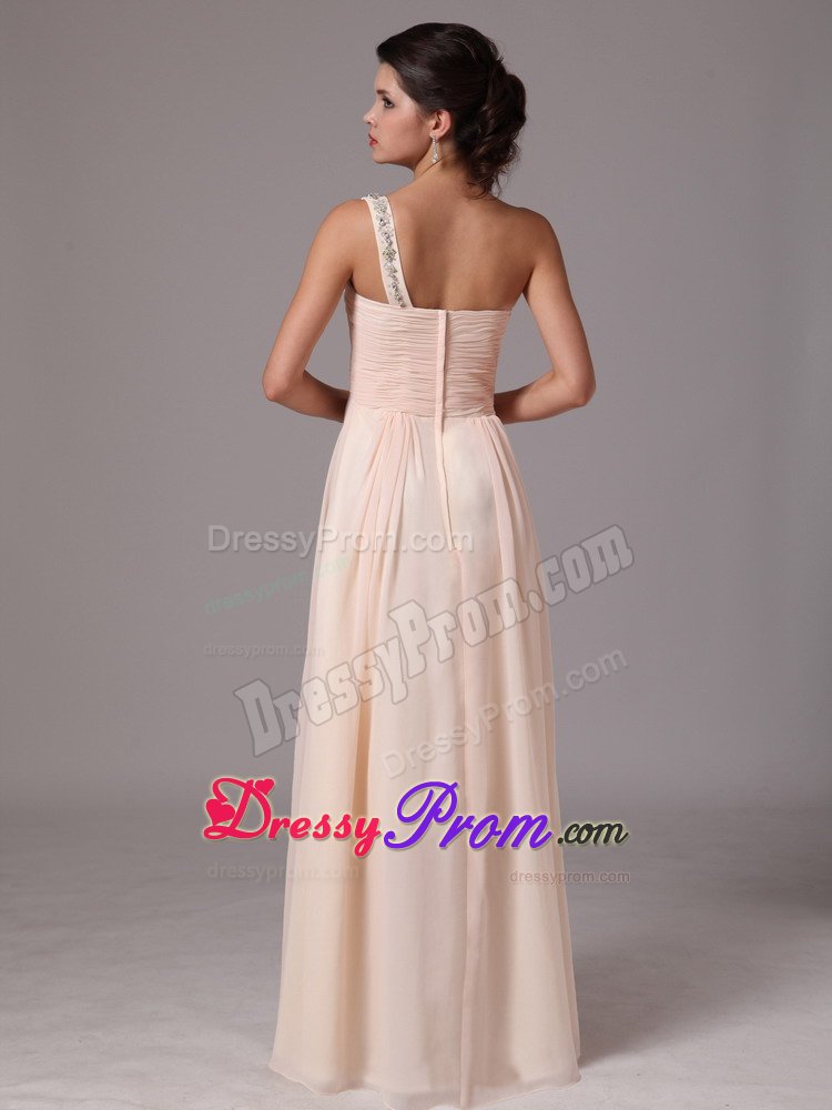 2014 one Shoulder Beaded Champagne Long Prom Evening Dress