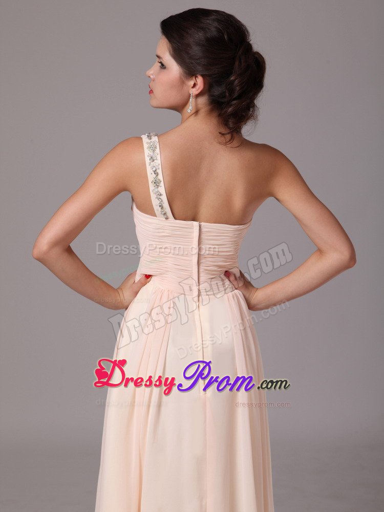 2014 one Shoulder Beaded Champagne Long Prom Evening Dress