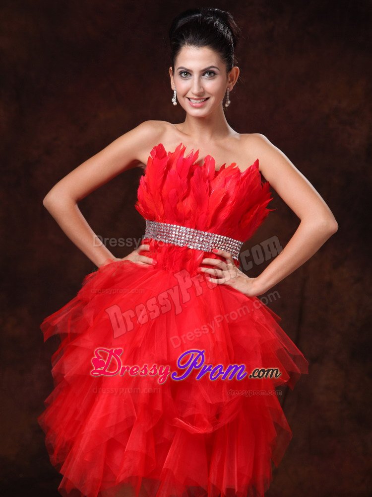Plus Size Asymmetrical Style Strapless Red Short Prom Dress