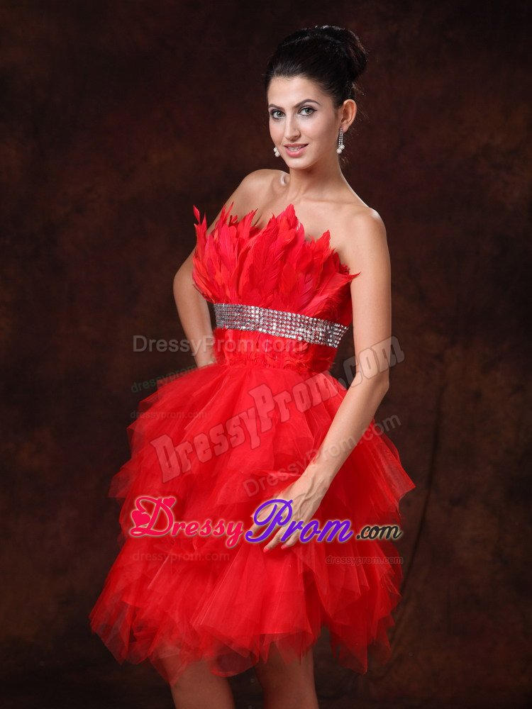 Plus Size Asymmetrical Style Strapless Red Short Prom Dress