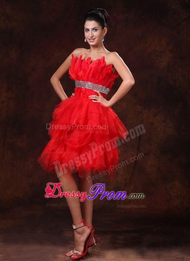 Plus Size Asymmetrical Style Strapless Red Short Prom Dress