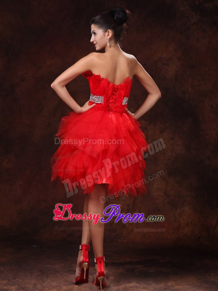 Plus Size Asymmetrical Style Strapless Red Short Prom Dress
