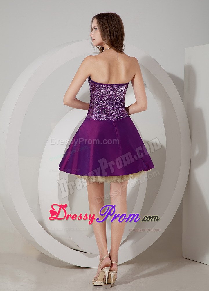 Sexy Purple Sweetheart Mini Prom Holiday Dress with Paillette