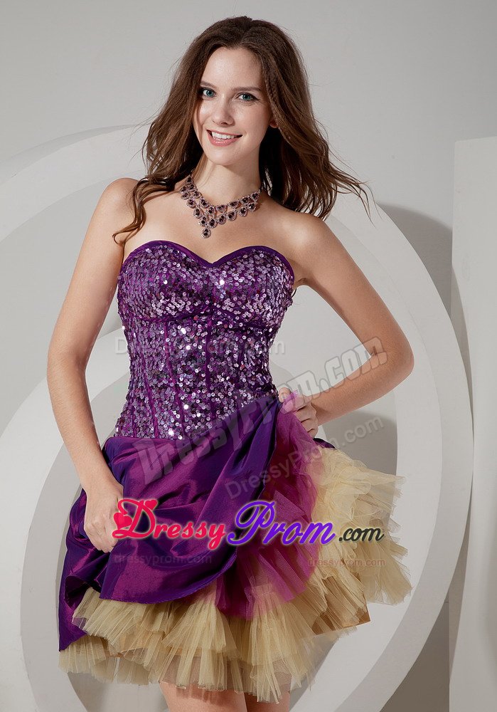Sexy Purple Sweetheart Mini Prom Holiday Dress with Paillette