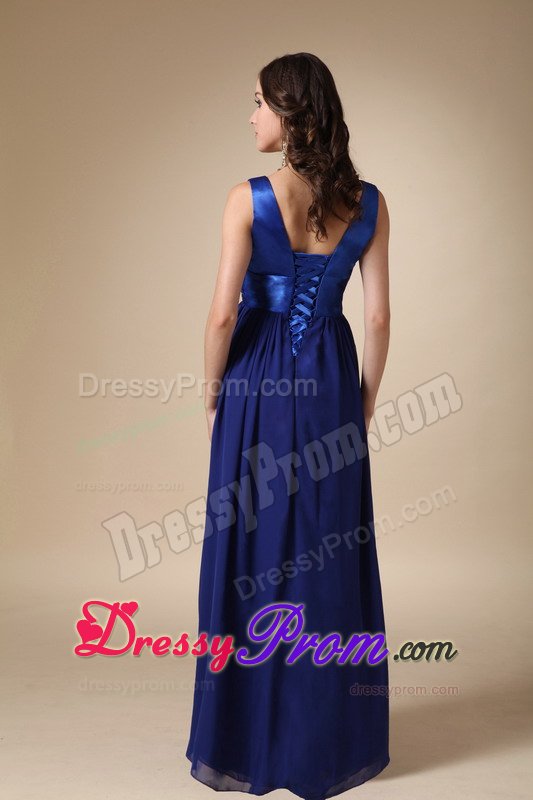 Elegant V-neck Empire Royal Blue Dress for Prom with Flowers
