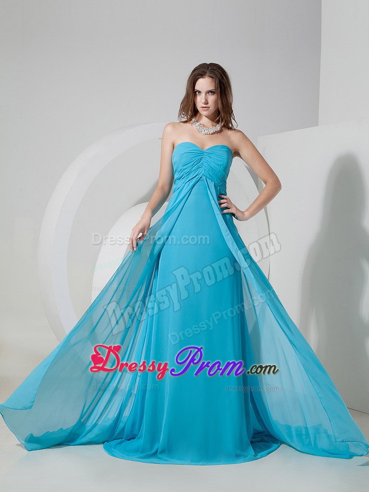 Chiffon Sweetheart Ruched Aqua Blue Prom Dress in West Sussex
