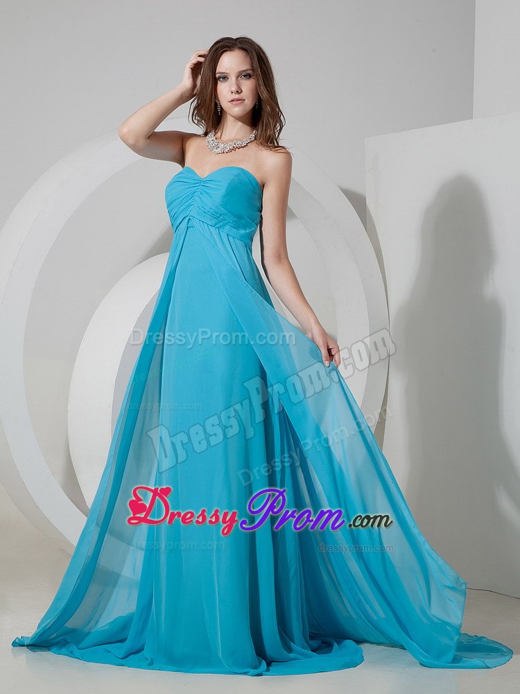 Chiffon Sweetheart Ruched Aqua Blue Prom Dress in West Sussex