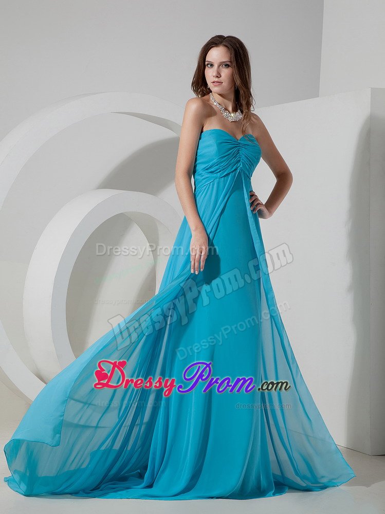 Chiffon Sweetheart Ruched Aqua Blue Prom Dress in West Sussex